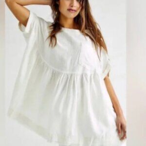 Free People Moon City Boho Babydoll Linen-blend Oversized White Shirt in L